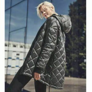 Athleta Vortex Reversible Down Parka Black Silver